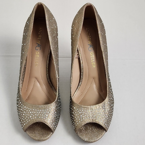 Andrew Giller TAYEN Gold Glitter Open Toe Heel Pumps Size 9M - Picture 4 of 9